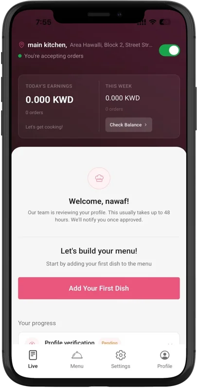A preview of Wakilny’s chef dashboard and menu management tools