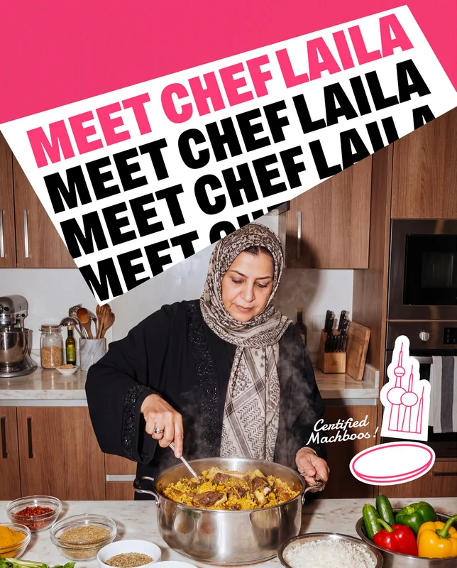 Meet Chef Laila, preparing her signature machboos in her home kitchen